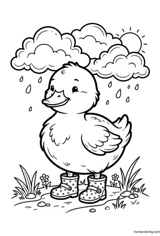 Coloring page: Duckling in Rainboots.