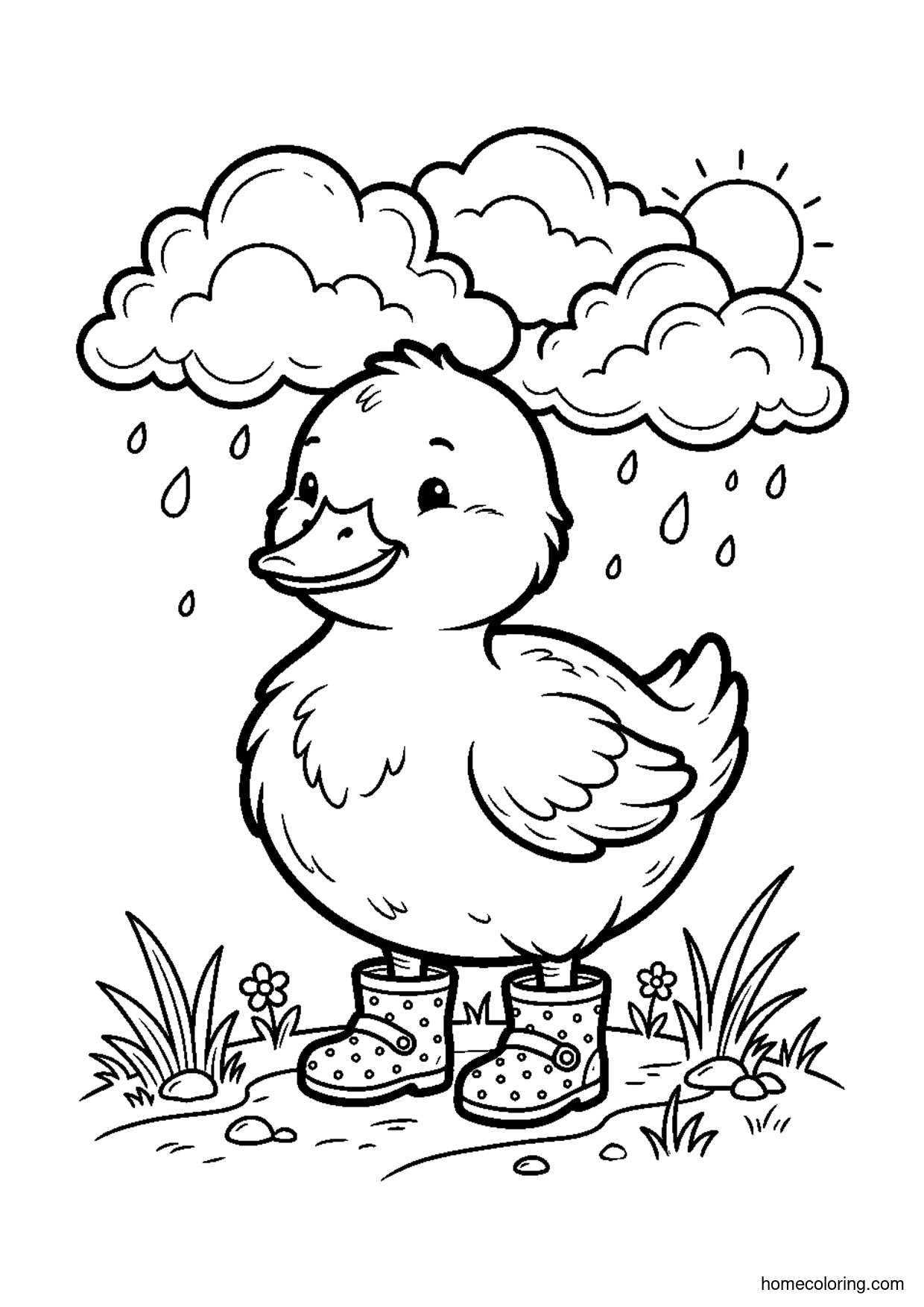 Coloring page: Duckling in Rainboots.