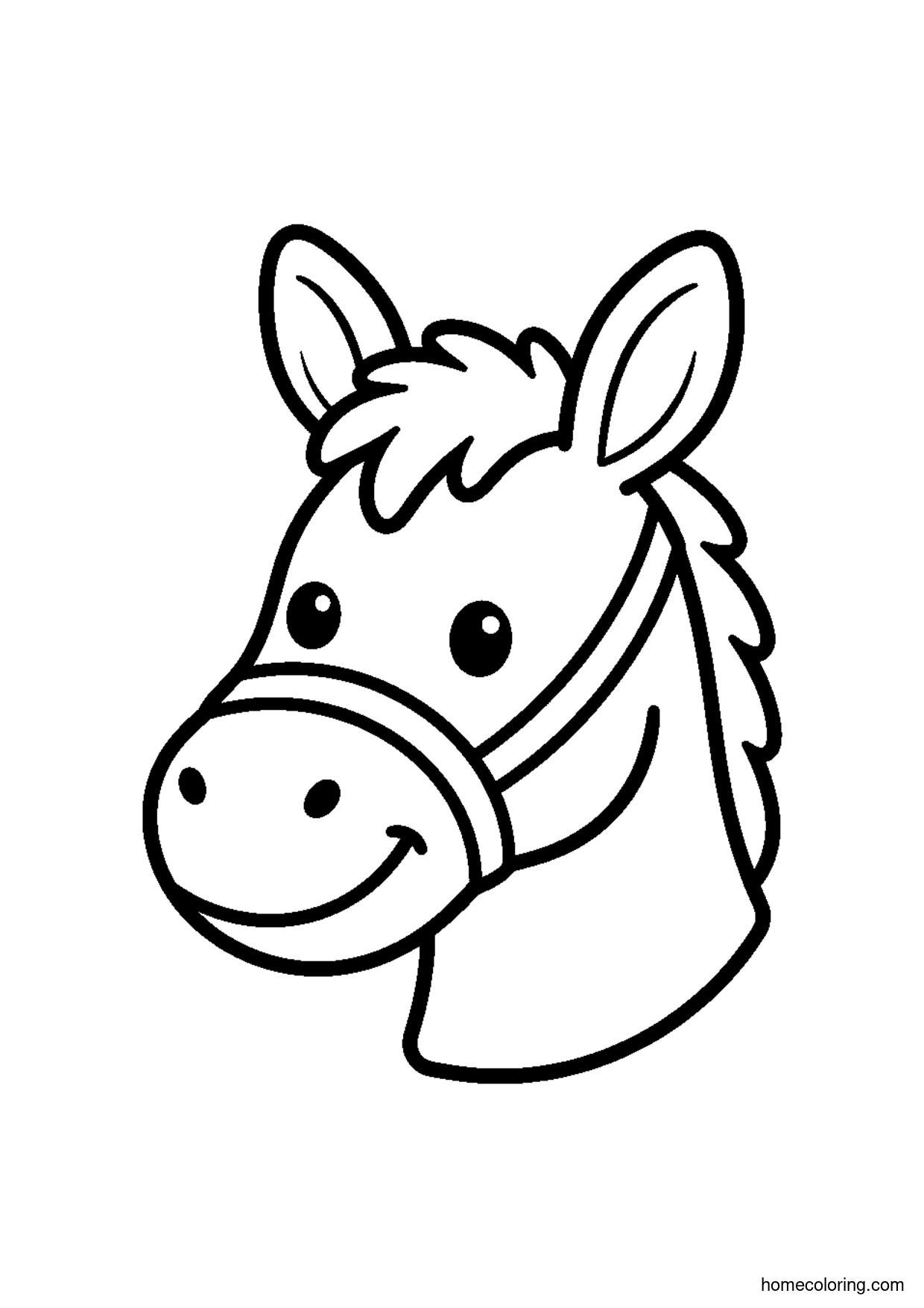 Coloring page: Friendly Donkey Head.