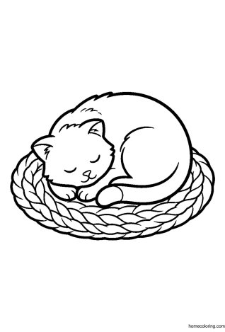 Coloring page: Sleeping Farm Cat.