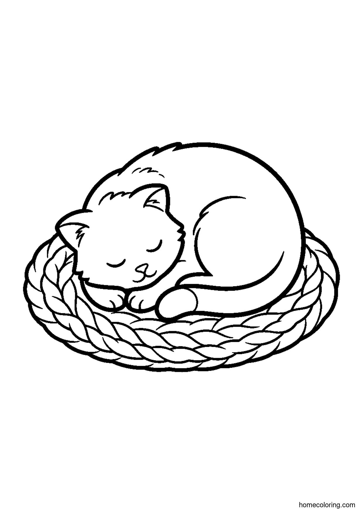 Coloring page: Sleeping Farm Cat.