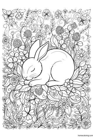 Coloring page: Sleeping Rabbit Zentangle.