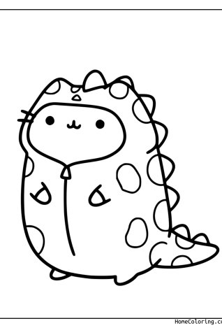 Malvorlage: Verkleidete Pusheen als niedlicher Dino.
