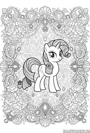 My Little Pony coloring page: a pony framed by an opulent floral jewel mandala.