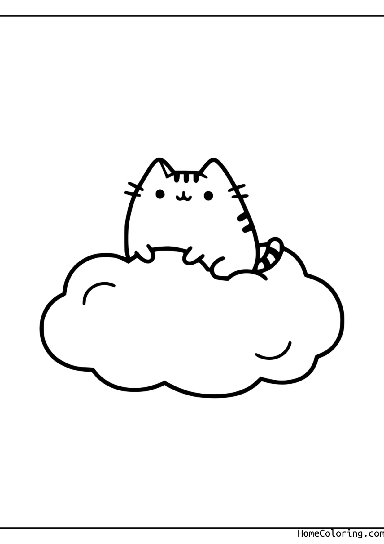 Coloring page: Pusheen sleeping peacefully on a fluffy cloud.