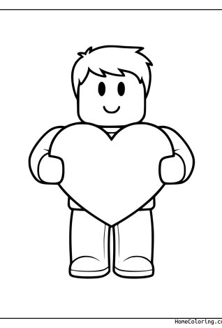 Coloring page: A Roblox character holding a big heart to its chest.