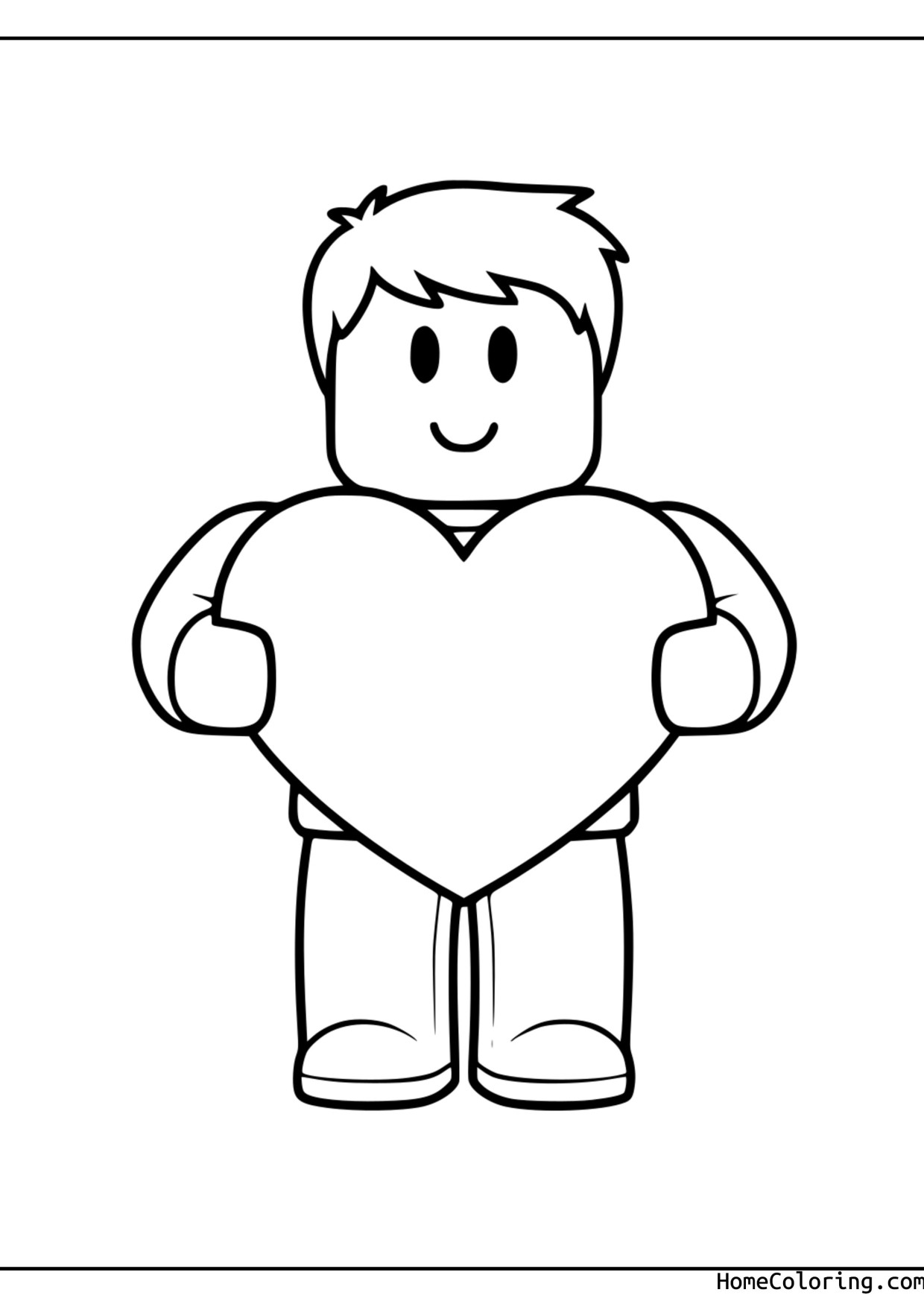 Coloring page: A Roblox character holding a big heart to its chest.