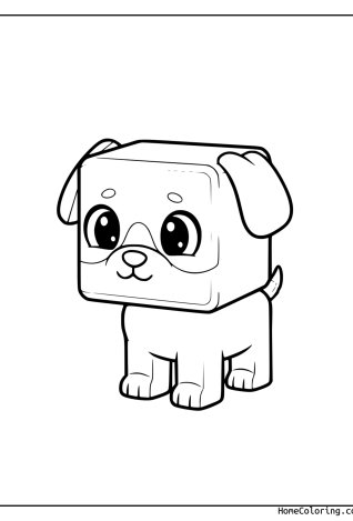 Coloring page: A blocky Roblox dog with a square head standing on the grass.